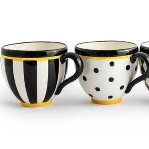 MacKenzie Childs Courtly Black and White Striped and Polka Dot Mug Set Of 2